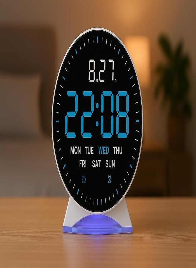 Nispruhay Digital LED Only USB Cable Working Working Alarm Clock with Large Display Color Night Light, Date & Day Display, Alarms, 12/24Hr, & Snooze - Modern Bedroom & Desk Clock (Blue) - Image 4